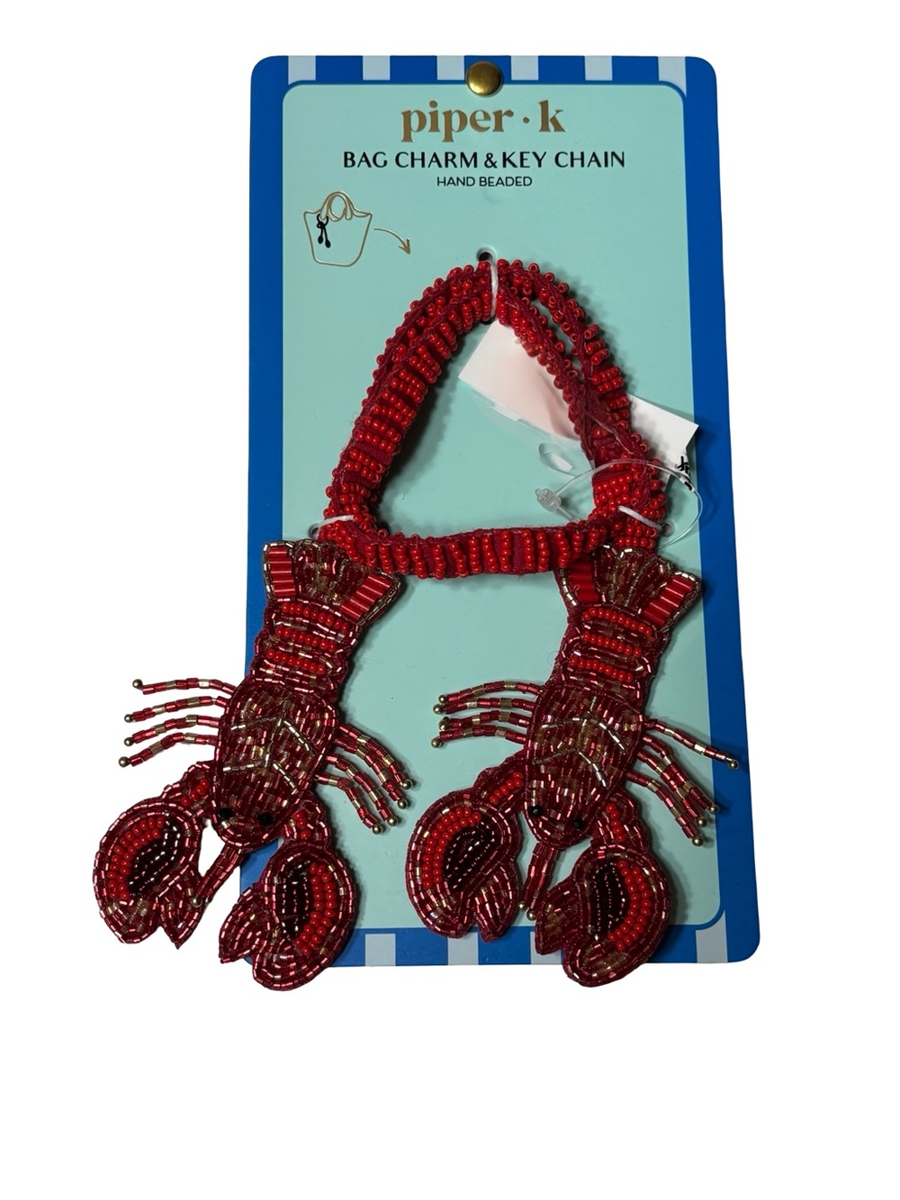 PIPER K Red Beaded Lobster BAG CHARM - Rare lobster wire wrap bag charm